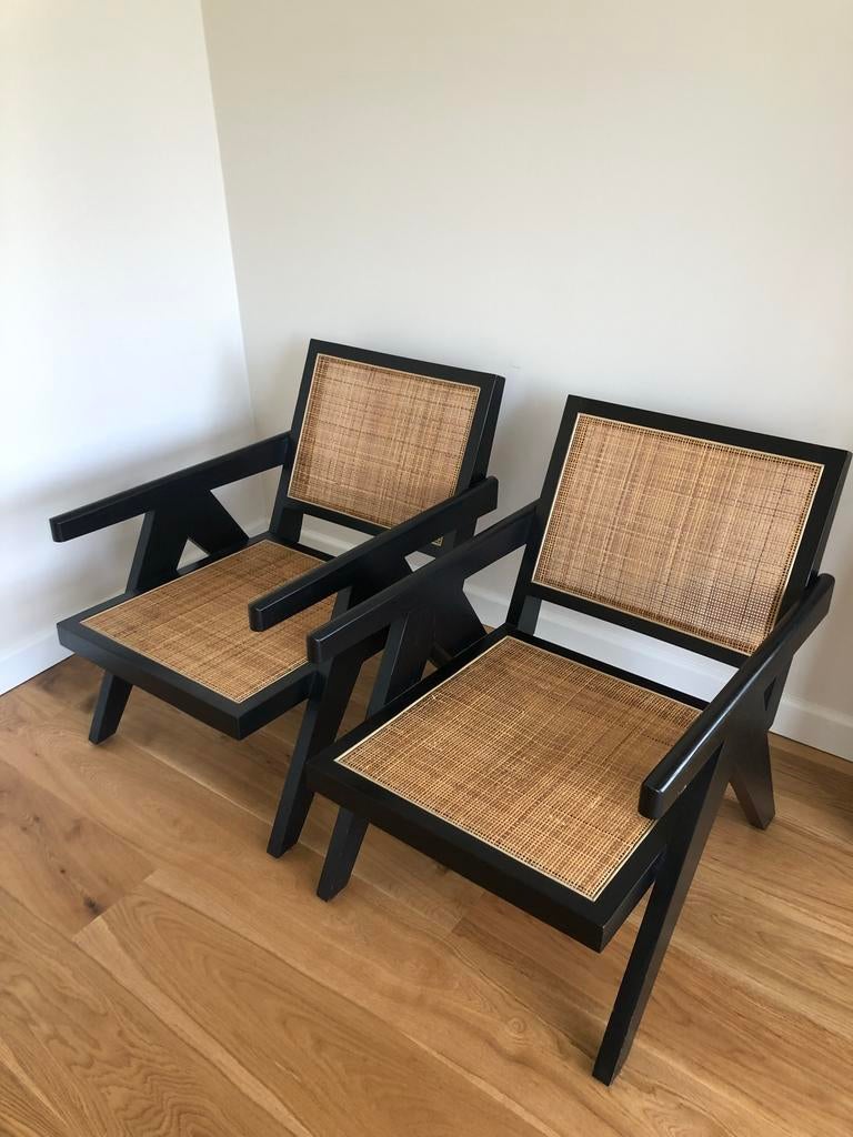 Eichholtz stoelen - Zwart hout met rotan zitting (set van 2), Ophalen, Twee, Zwart, Zo goed als nieuw