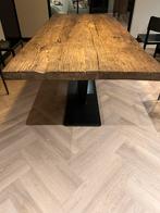 Robuuste houten eettafel met ijzeren onderstel, Gebruikt, 200 cm of meer, Vijf personen of meer, Rechthoekig