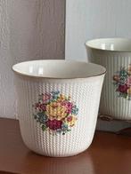 Vintage Keralux Boch Frères Bloempot - Wit met Bloemen, Ophalen of Verzenden