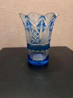 Kobaltblauwe Kristallen Vaas - Boheems Geslepen Glas, Antiek en Kunst, Ophalen