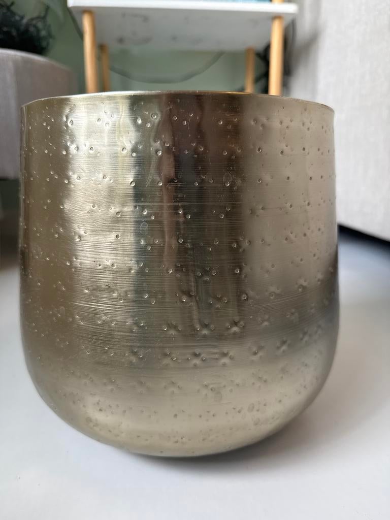 Gouden bloempot met structuur, Rond, Minder dan 40 cm, Metaal, Ophalen