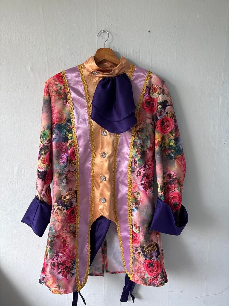 Barok Kostuum Heren maat M- Bloemenprint & Paars, Ophalen, Zo goed als nieuw, Pak of Jurk