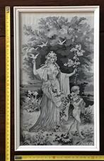 Oude Zijden Geweven Schilderij Frères, Ophalen of Verzenden, Zo goed als nieuw, Reclamebord