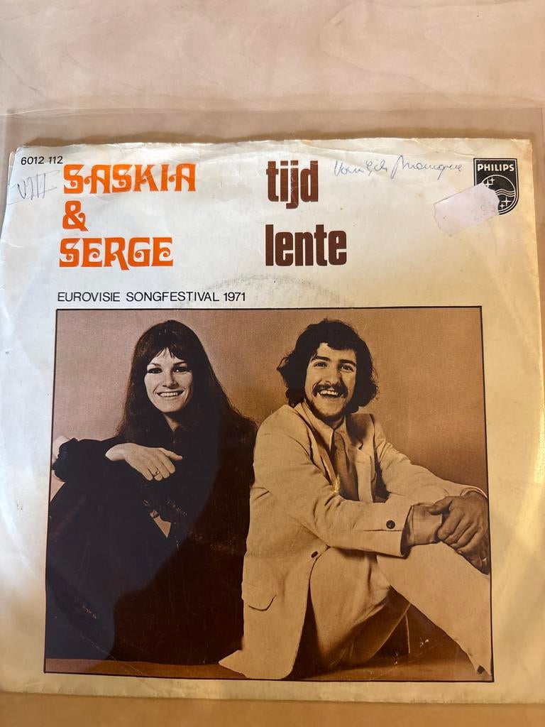 Saskia & Serge - Tijd / Lente (Eurovisie Songfestival 1971), Gebruikt, Originele persing, 7 inch, Single