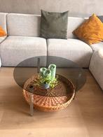 Retro salontafel met glazen blad - Diameter 80 cm, Ophalen, Gebruikt, Rond, 50 tot 100 cm