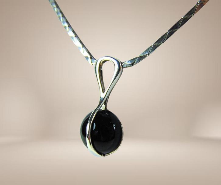 Modernistische 835 zilveren lavalier ketting ONYX hanger!, Sieraden, Tassen en Uiterlijk, Kettingen, Zo goed als nieuw, Zilver