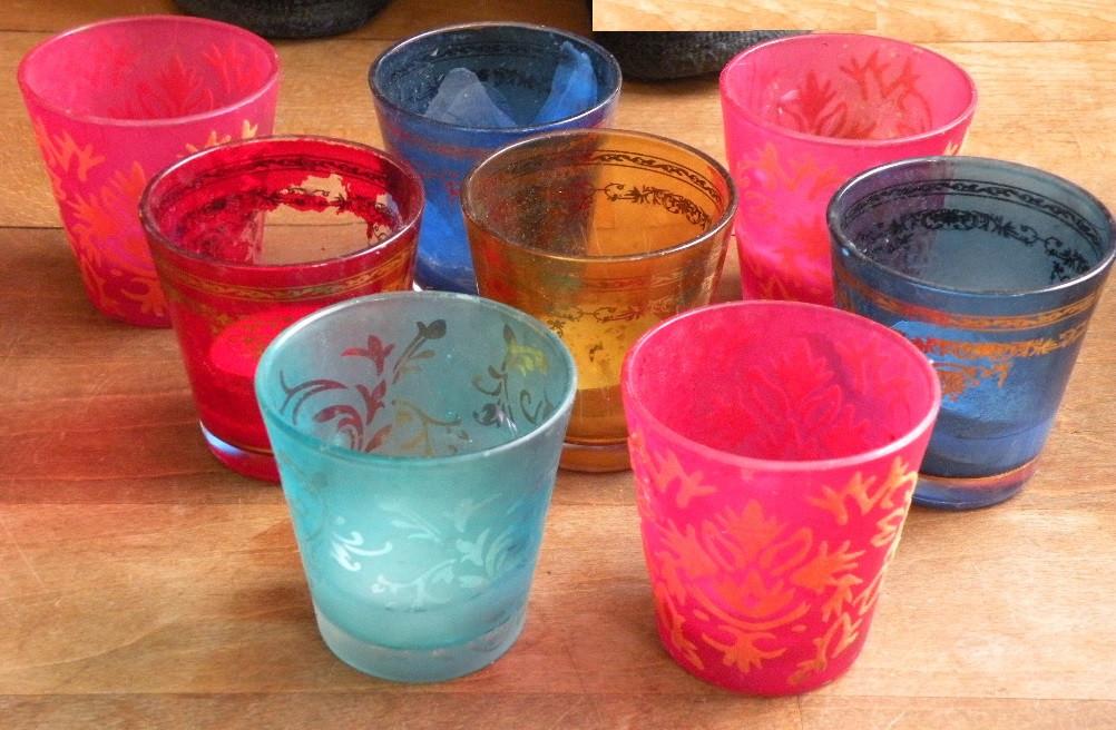 Waxinelichtjes, 8 stuks, multicolor., Ophalen of Verzenden, Zo goed als nieuw, Overige materialen, Minder dan 25 cm