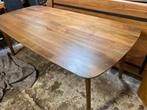 Retro Walnoot Houten Tafel - afgeronde hoeken Frida, Ophalen, 100 tot 150 cm, Vijf personen of meer, Rechthoekig