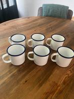Vintage Emaille Bekers - Set van 6 Blauw-wit, Overige materialen, Gebruikt, Ophalen of Verzenden, Effen