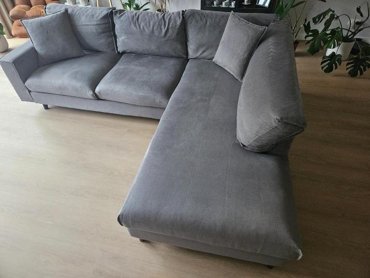 Goossens hoekbank Jonas 2,5 zits grijs, Huis en Inrichting, Banken | Bankstellen, Gebruikt, Hoekbank, Vierpersoons of meer, 200 tot 250 cm