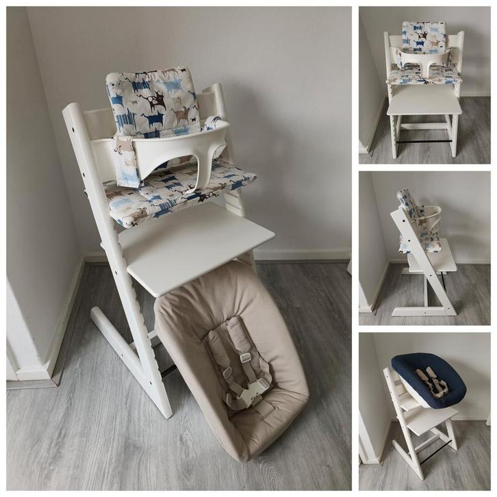 Stokke Tripp Trapp wit+babyset,kussenset,newbornset,hoes, Kinderen en Baby's, Kinderstoelen, Zo goed als nieuw, Meegroeistoel