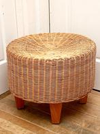Vintage rotan/rieten voetbank/poef/hocker, IKEA 90s, Ophalen, Riet of Rotan, Minder dan 50 cm, Gebruikt