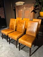 6 Eetkamerstoelen Schapenleer Vintage, Gebruikt, Bruin, Leer, Ophalen of Verzenden