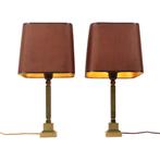 Koppel Mid Century Messing Tafellampen Boulanger Stijl 45cm, Ophalen of Verzenden, Gebruikt, Stof, Minder dan 50 cm