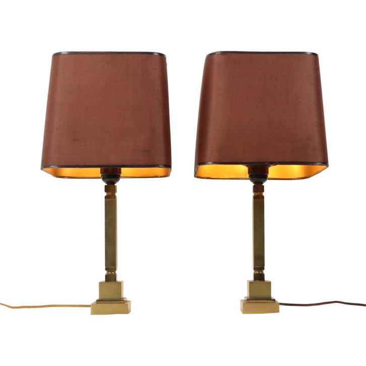 Koppel Mid Century Messing Tafellampen Boulanger Stijl 45cm, Huis en Inrichting, Lampen | Tafellampen, Gebruikt, Minder dan 50 cm