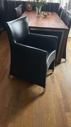 Bert Plantagie eetkamertafel met 6 leren stoelen, Ophalen, Zo goed als nieuw, 75 tot 100 cm, 125 cm of meer