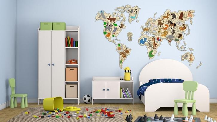 3D Houten Puzzel World Map Animals XXL Muur Decoratie - DIY, Hobby en Vrije tijd, Denksport en Puzzels, Nieuw, Rubik's of 3D-puzzel
