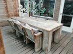 Grote robuuste tuinset, Ophalen, Gebruikt, 6 zitplaatsen, Steigerhout