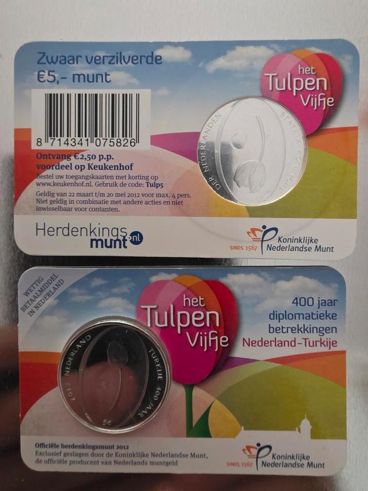 2x Tulpen Vijfje 2012 - Herdenkingsmunt Nederland, Postzegels en Munten, Munten | Nederland, Losse munt, Euro's, Koningin Beatrix