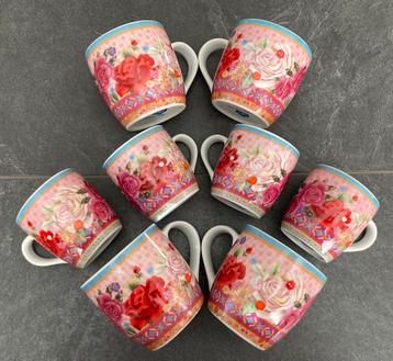 8 AH mokken met  leuk bloemmotief (rozen), (2 maten) beschikbaar voor biedingen