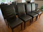 9 eettafelstoelen, bruin, leer, zonder armleuning, € 200,-, Ophalen, Gebruikt, Bruin, Leer
