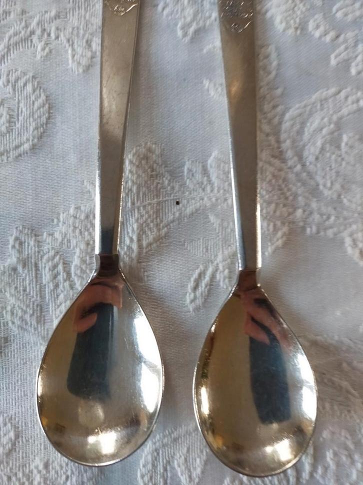 Verzilverde lepels,dessert lepeltje, suikerschep? Sola 100, Antiek en Kunst, Antiek | Bestek, Ophalen of Verzenden