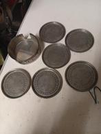 Vintage Onderzetters van Kruz tin 6 stuks in houder, Ophalen of Verzenden, Gebruikt, Glas of Kopje