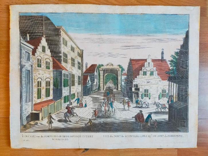 't Gesight van de Schevelingse Brug..., Antiek en Kunst, Kunst | Etsen en Gravures, Ophalen of Verzenden