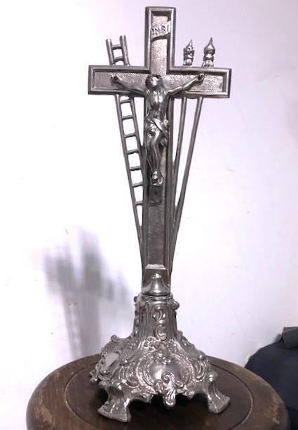 Kruis Crucifix Frans Zilver Antiek 😍🙏💑✨👌, Ophalen of Verzenden