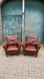 Schapenleren fauteuils, 2x, Ophalen, Gebruikt, 75 tot 100 cm, Leer
