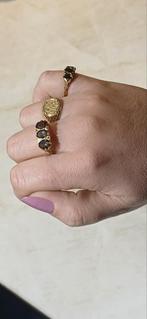Vintage 9 karaat gouden ring met 3 rookkwarts stenen, Ophalen of Verzenden, Dame, Goud, Goud