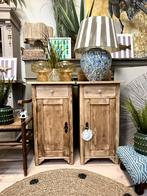 2 houten vintage nachtkastjes halkastjes bijzettafels, Ophalen, Nvt, Nvt, 65 cm of meer