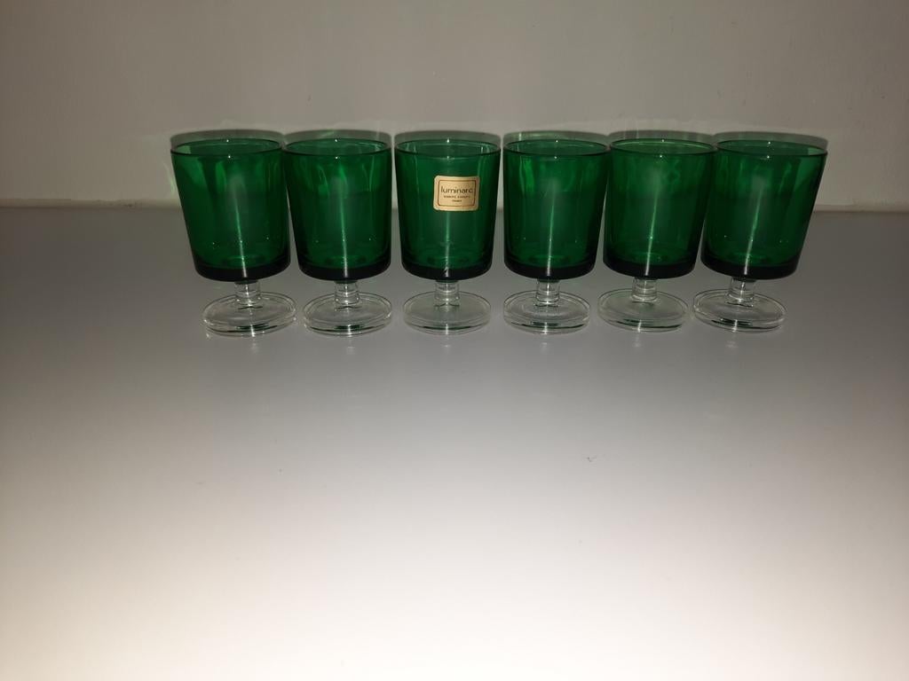 6x vintage luminarc groene borrelglaasjes, Verzamelen, Glas en Borrelglaasjes, Ophalen of Verzenden, Zo goed als nieuw, Borrel- of Shotglas