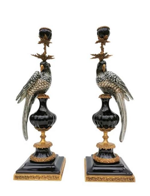 SALE: handbeschilderde kandelaars porselein met brons €350, Antiek en Kunst, Antiek | Kandelaars, Koper of Brons, Ophalen of Verzenden