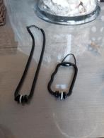 Mooi zwarte ketting met bijpassende armband in nieuwstaat, Overige materialen, Verstelbaar, Zwart, Nieuw