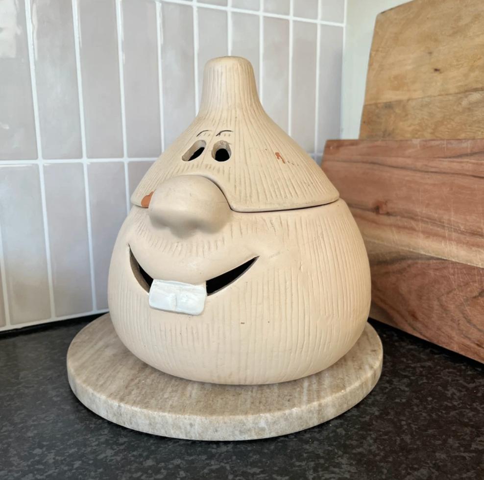 Knoflook pot terracotta groot, Huis en Inrichting, Keuken | Potten en Pannen, Gebruikt, Pot, Bus of Blik, Overige materialen, Ophalen of Verzenden