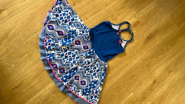 140 146 mim pi jurk blauw wit roze mim-pi klokkend jurkje, Kinderen en Baby's, Kinderkleding | Maat 140, Zo goed als nieuw, Meisje