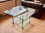 Glazen salontafel met metalen poten, Huis en Inrichting, Tafels | Salontafels, Ophalen, Gebruikt, 50 tot 100 cm, Modern strak