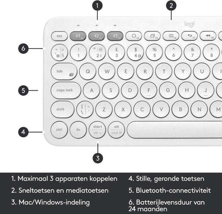 Logitech K380 - Compact Keyboard - Refurb, Computers en Software, Toetsenborden, Refurbished, Qwerty, Draadloos, Multimediatoetsen
