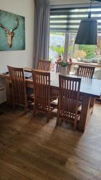 HOUTEN EETTAFEL MET 6 STOELEN, Huis en Inrichting, Complete eetkamers, Ophalen, Gebruikt, Vintage, 4 tot 6 stoelen
