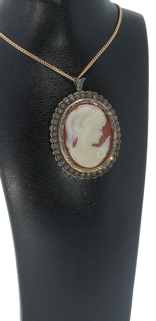 Schelp camee antieke 14k gouden hanger zilver broche dames, Sieraden, Tassen en Uiterlijk, Antieke sieraden, Hanger, Goud, Met edelsteen