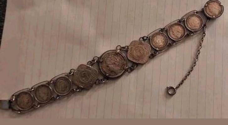 Vintage Zilveren Munten Armband, Sieraden, Tassen en Uiterlijk, Armbanden, Gebruikt, Zilver, Zilver, Met bedels of kralen, Ophalen of Verzenden