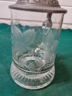bierpul glas met tinnen deksel gegraveerde bladeren, Ophalen of Verzenden, 'T Olde Gre-j, Info@toldegrej.nl, Endepoelstraat 20f Didam