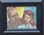 Jezus Christus & Pontius Pilatus. Olie/paneel.  38/22 cm., Antiek en Kunst, Ophalen