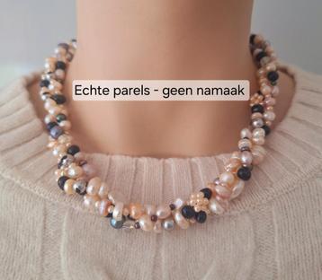 Zoetwaterparel collier – zalm, roze, wit & zwart  beschikbaar voor biedingen