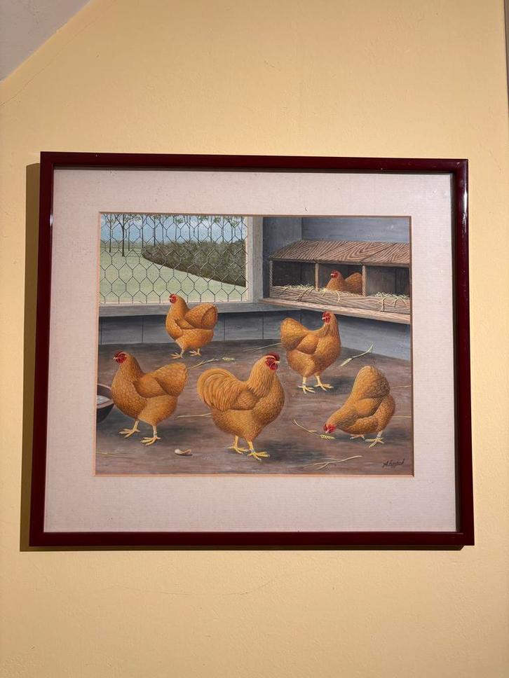 Schilderij Joh. Lentink - Wyandotte Kippen, 1945, Antiek en Kunst, Kunst | Schilderijen | Klassiek, Ophalen of Verzenden