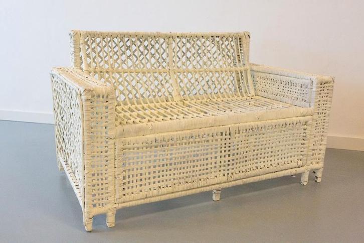 Decoratief rieten bankje in koloniale stijl, Antiek en Kunst, Antiek | Meubels | Stoelen en Banken, Ophalen