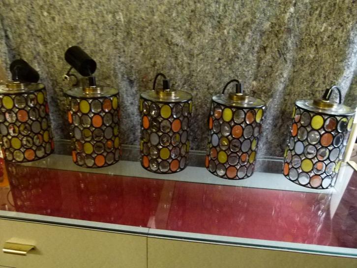5x vintage hanglamp glas 60er glashutte Limburg stukprijs, Huis en Inrichting, Lampen | Hanglampen, Zo goed als nieuw, 50 tot 75 cm