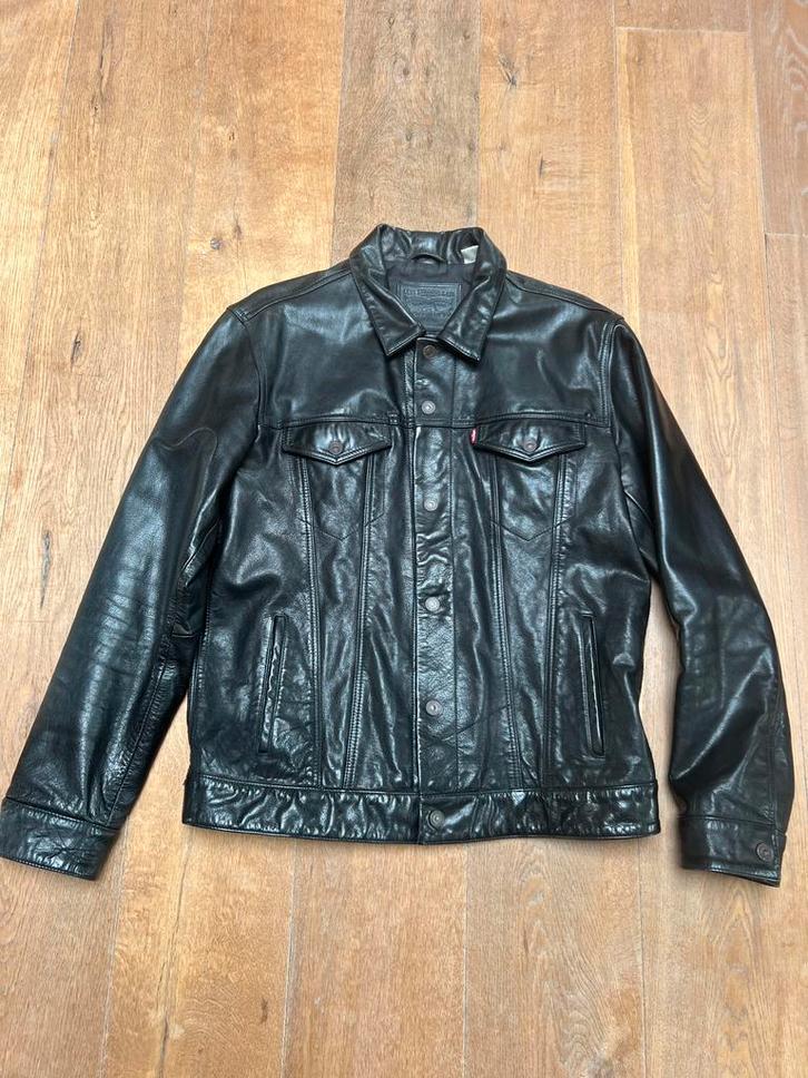 Levi Strauss Trucker Spijkerjack Leer Unisex Zwart L, Kleding | Heren, Jassen | Zomer, Gedragen, Maat 52/54 (L), Zwart, Ophalen of Verzenden