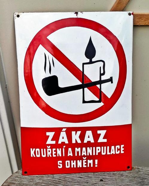 Bol Emaille Bord Verbodsbord - Roken & Open Vuur Verboden, Huis en Inrichting, Woonaccessoires | Tekstborden en Spreuken, Zo goed als nieuw